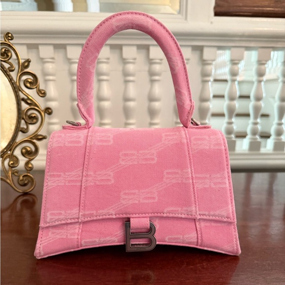 Balenciaga pink denim hourglass with long strap - new - Picture 1 of 6